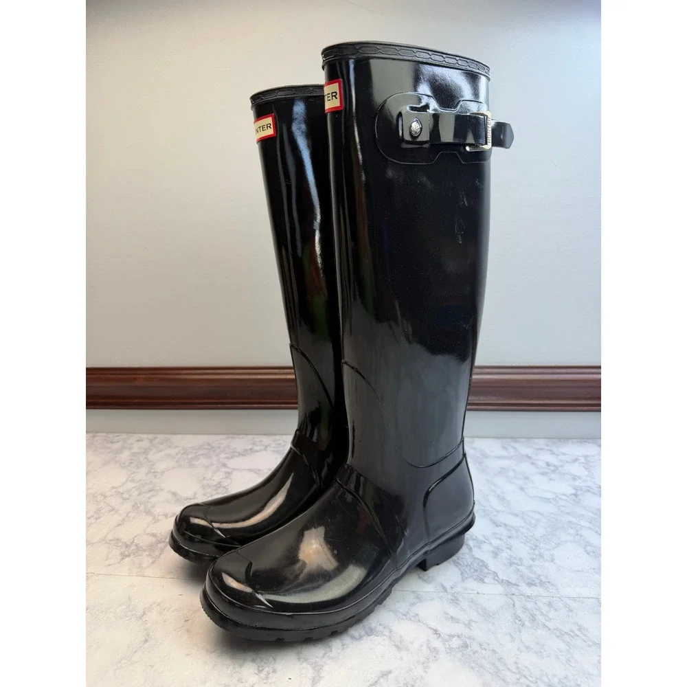 Hunter Original Tall Gloss Rain Boots Black WFT1000RGL Womens Sz 9 US 7 UK 40/41